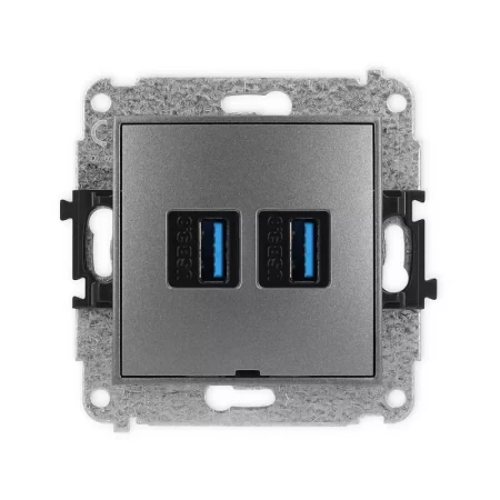 Karlik Mini grafitowy Gniazdo 2x USB A-A 3.0 bez ramki 11MGUSBBO-6