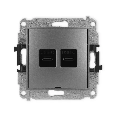 Karlik Mini grafitowy Gniazdo 2x USB C-C bez ramki 11MGUSBBO-8