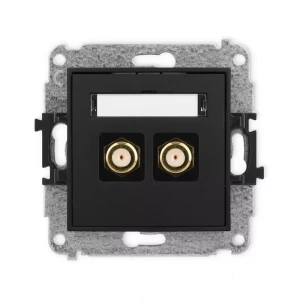 Karlik Mini czarny mat Gniazdo antenowe 2x F (SAT) pozłacany bez ramki 12MGF-2.1