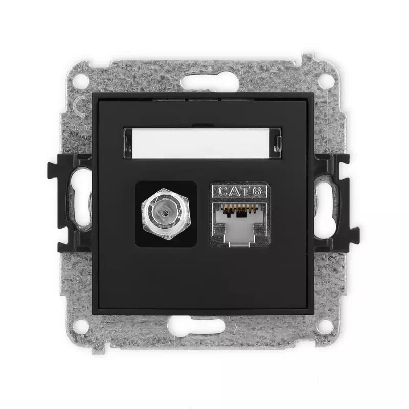 Karlik Mini czarny mat Gniazdo antenowe 1x F (SAT) + Gniazdo komputerowe 1xRJ45 bez ramki 12MGFK-5
