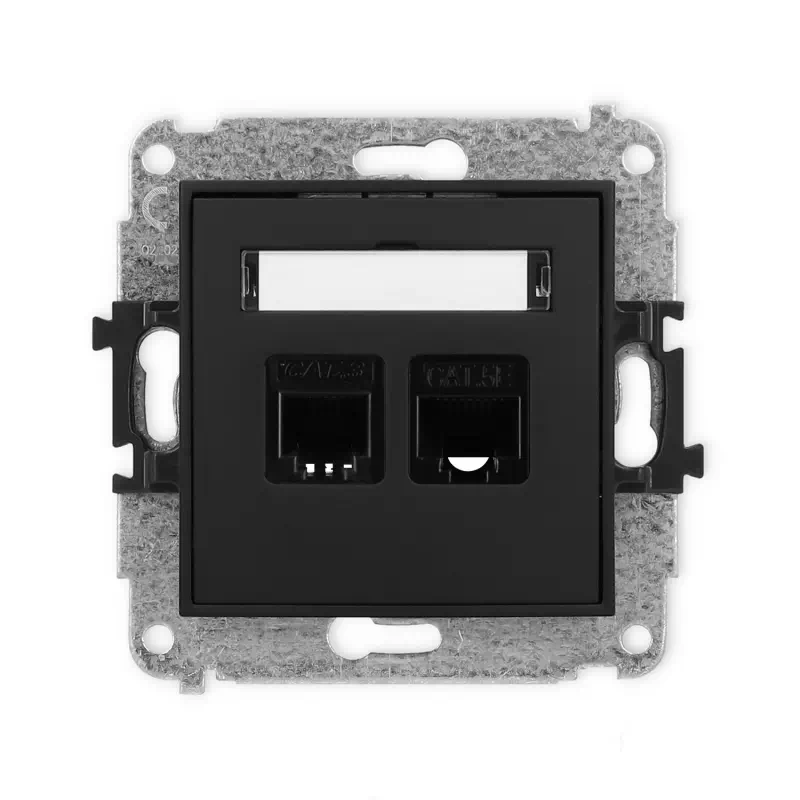 Karlik Mini czarny mat Gniazdo telefoniczne 1xRJ11 + Gniazdo komputerowe 1xRJ45 bez ramki 12MGTK