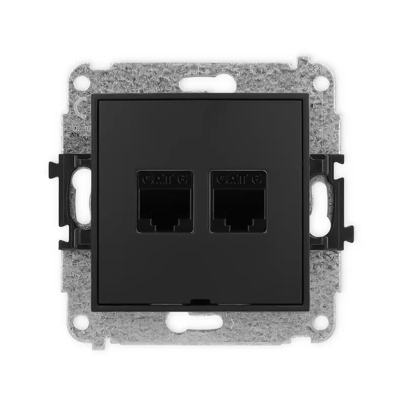 Karlik Mini czarny mat Gniazdo komputerowe 2xRJ45 bez ramki 12MGKBO-4