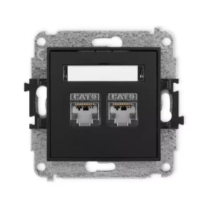 Karlik Mini czarny mat Gniazdo komputerowe 2xRJ45 bez ramki 12MGK-6