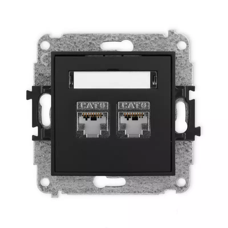 Karlik Mini czarny mat Gniazdo komputerowe 2xRJ45 bez ramki 12MGK-6