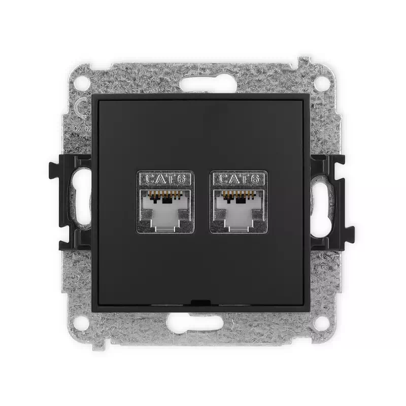 Karlik Mini czarny mat Gniazdo komputerowe 2xRJ45 bez ramki 12MGKBO-6