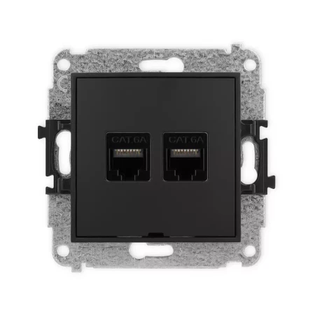 Karlik Mini czarny mat Gniazdo komputerowe 2xRJ45 bez ramki 12MGKBO-8