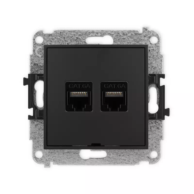 Karlik Mini czarny mat Gniazdo komputerowe 2xRJ45 bez ramki 12MGKBO-8