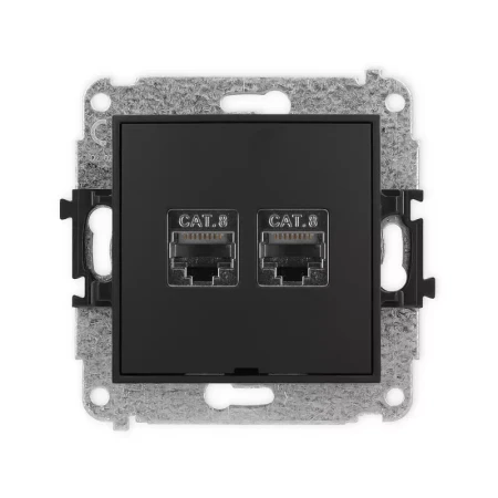 Karlik Mini czarny mat Gniazdo komputerowe 2xRJ45 bez ramki 12MGKBO-12