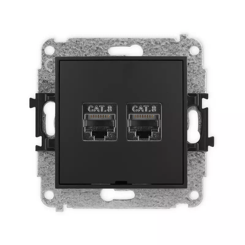 Karlik Mini czarny mat Gniazdo komputerowe 2xRJ45 bez ramki 12MGKBO-12