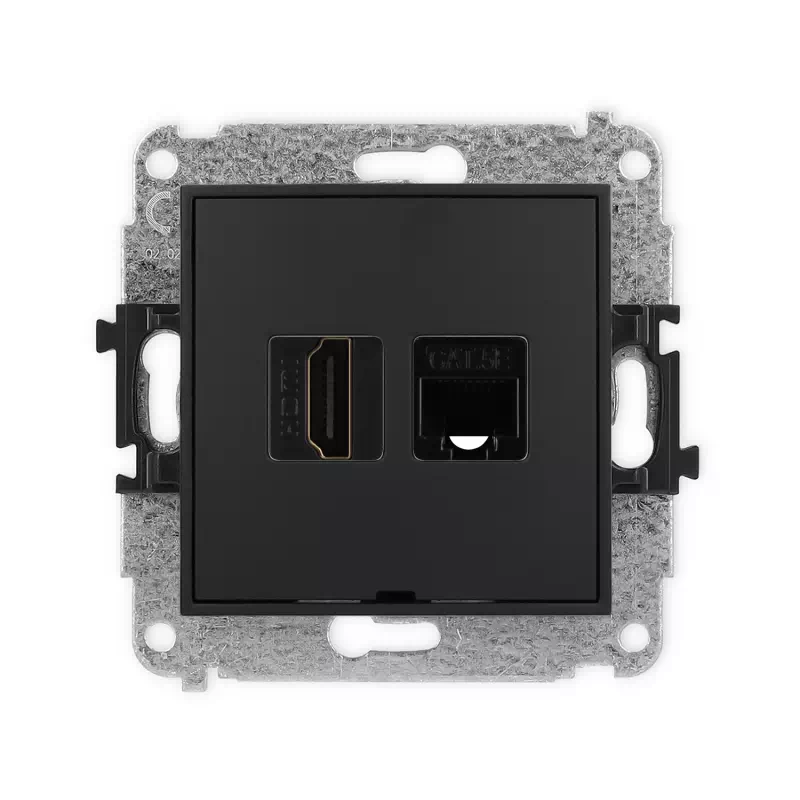 Karlik Mini czarny mat Gniazdo 1x HDMI 2.0 + 1xRJ45 bez ramki 12MGHKBO