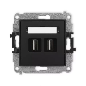 Karlik Mini czarny mat Gniazdo 2x USB A-A 2.0 bez ramki 12MGUSB-2