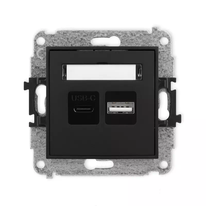 Karlik Mini czarny mat Ładowarka USB C + USB A bez ramki 12MCUSB-8