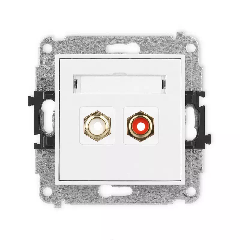 Karlik Mini biały mat Gniazdo 2x RCA typu cinch bez ramki 25MGRCA-2