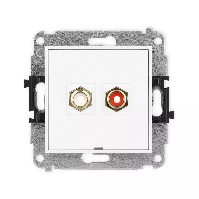 Karlik Mini biały mat Gniazdo 2x RCA typu cinch bez ramki 25MGRCABO-2
