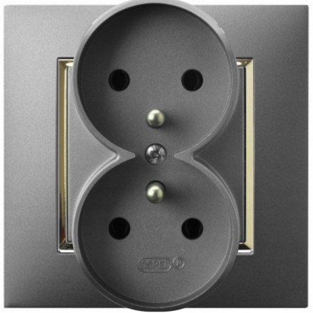 Gniazdo Podwójne Z Uziemieniem Ospel Aria Gniazdko Szary Złoto