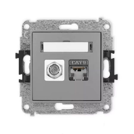 Karlik Mini szary mat Gniazdo antenowe 1x F (SAT) + Gniazdo komputerowe 1xRJ45 bez ramki 27MGFK-5
