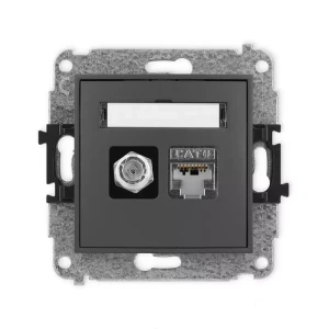 Karlik Mini grafitowy mat Gniazdo antenowe 1x F (SAT) + Gniazdo komputerowe 1xRJ45 bez ramki 28MGFK-5