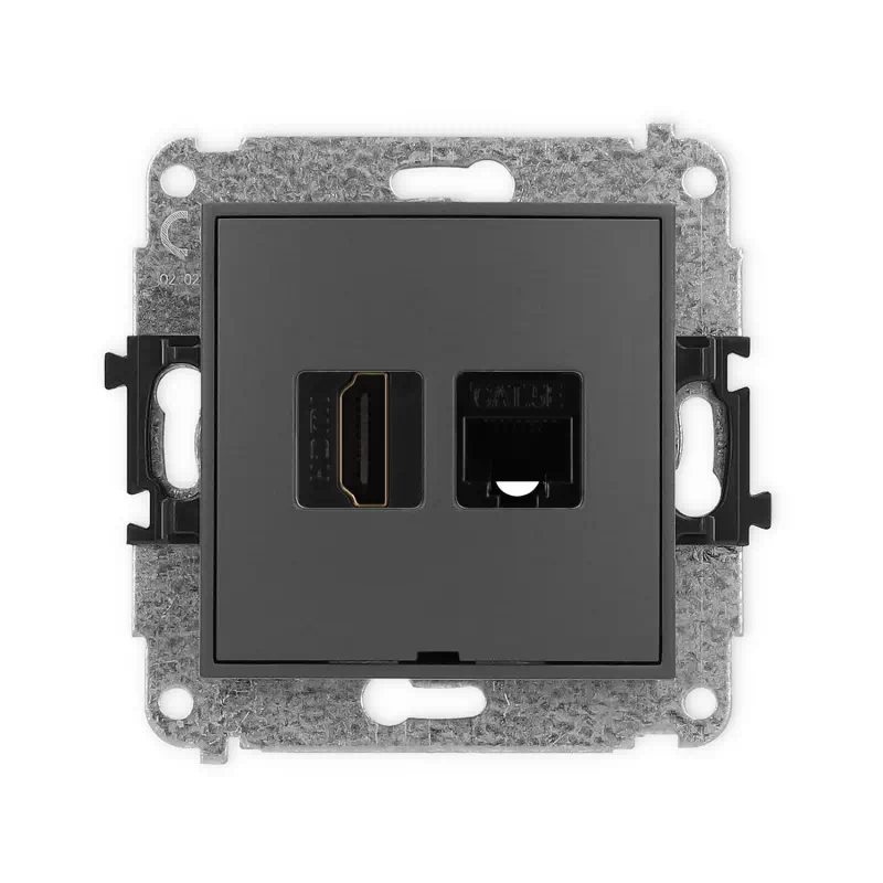 Karlik Mini grafitowy mat Gniazdo 1x HDMI 2.0 + 1xRJ45 bez ramki 28MGHKBO