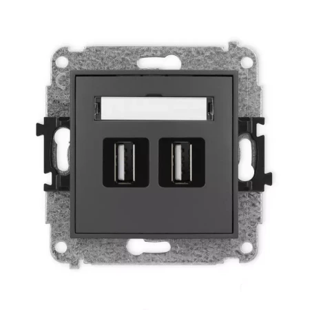 Karlik Mini grafitowy mat Gniazdo 2x USB A-A 2.0 bez ramki 28MGUSB-2