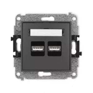 Karlik Mini grafitowy mat Ładowarka Gniazdo 2x USB A bez ramki 28MCUSB-6