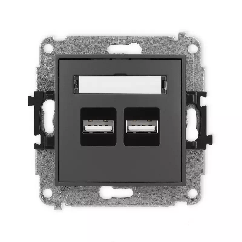 Karlik Mini grafitowy mat Ładowarka Gniazdo 2x USB A bez ramki 28MCUSB-6