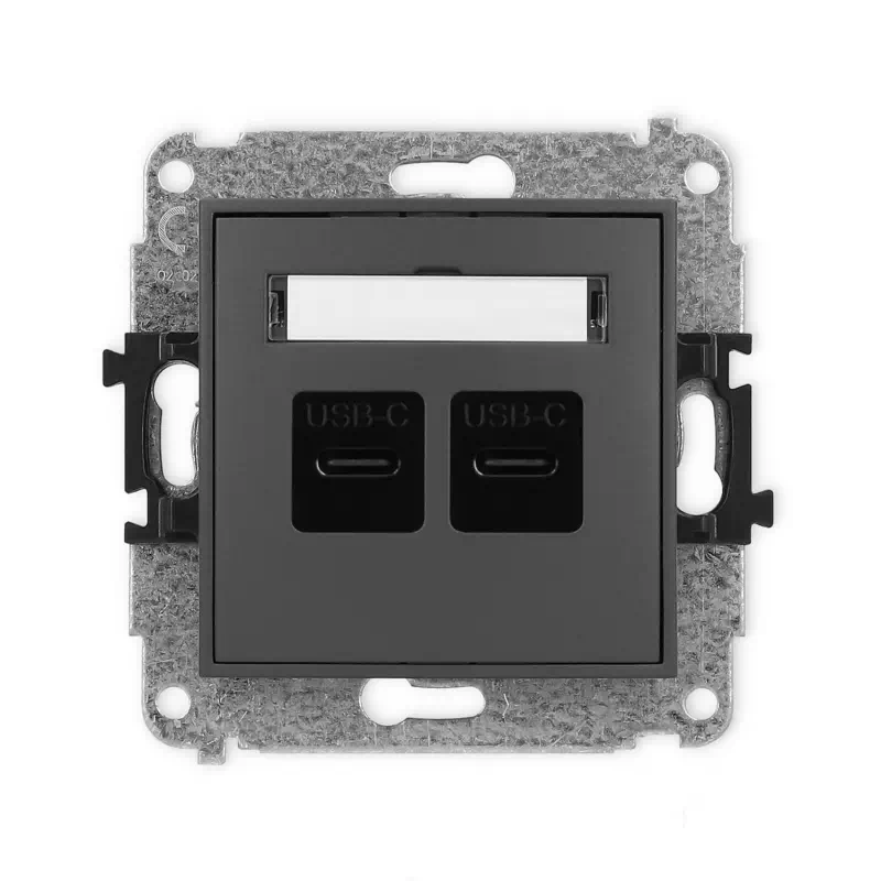 Karlik Mini grafitowy mat Ładowarka Gniazdo 2x USB C bez ramki 28MCUSB-7