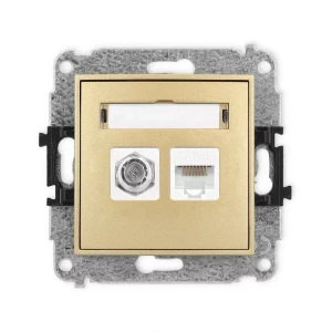 Karlik Mini złoty Gniazdo antenowe 1x F (SAT) + Gniazdo komputerowe 1xRJ45 bez ramki 29MGFK-1