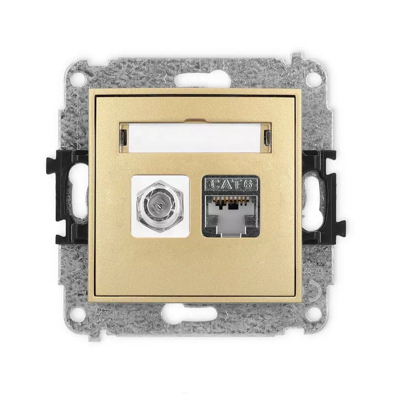 Karlik Mini złoty Gniazdo antenowe 1x F (SAT) + Gniazdo komputerowe 1xRJ45 bez ramki 29MGFK-5