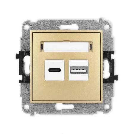 Karlik Mini złoty Ładowarka USB C + USB A bez ramki 29MCUSB-8