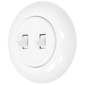 Włącznik podwójny retro z ramką kolor biały styl loft