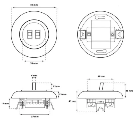 Włącznik podwójny retro z ramką kolor biały styl loft