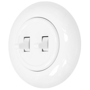 Włącznik schodowy podwójny retro z ramką kolor biały styl loft