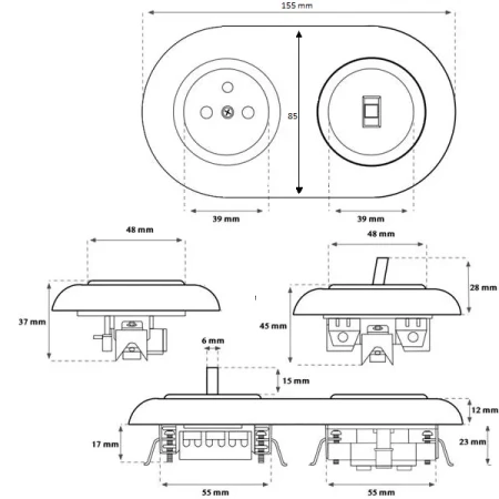 Dwa włączniki podwójne retro z ramką biały styl loft