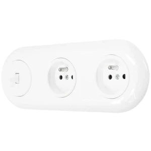 Włącznik pojedynczy i dwa gniazda pojedyncze retro z ramką biały styl loft