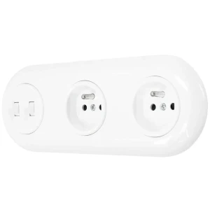 Włącznik podwójny i dwa gniazda pojedyncze retro z ramką biały styl loft