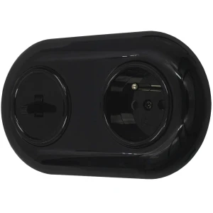 Włącznik pojedynczy i gniazdo pojedyncze retro z ramką czarny styl loft