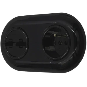 Włącznik podwójny i gniazdo pojedyncze retro z ramką czarny styl loft