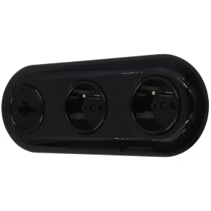 Włącznik pojedynczy i dwa gniazda pojedyncze retro z ramką czarny styl loft