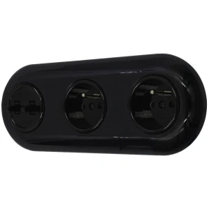 Włącznik podwójny i dwa gniazda pojedyncze retro z ramką czarny styl loft