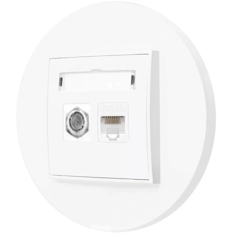 Gniazdo rj45/antenowe z ramką okrągłą seria MINI kolor biały