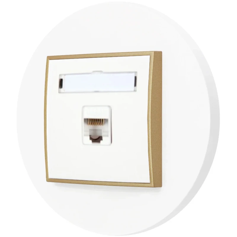 Gniazdo internetowe rj45 1x z ramką okrągłą seria MINI kolor biały złoty