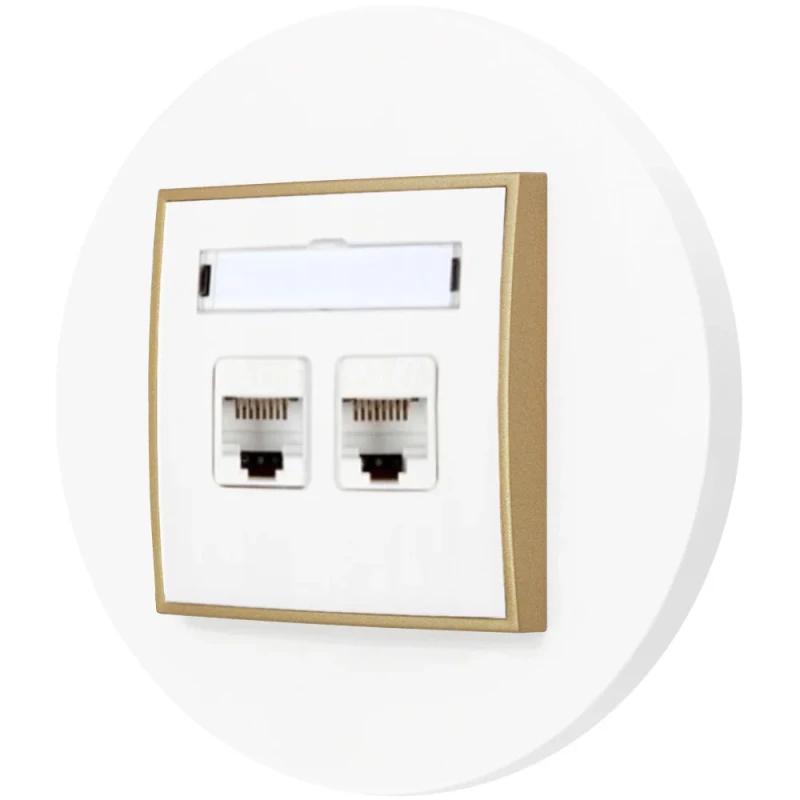Gniazdo internetowe rj45 2x z ramką okrągłą seria MINI kolor biały złoty