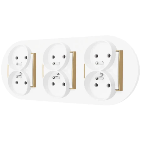 Trzy gniazda podwójne z ramką okrągłą seria MINI kolor biały złoty