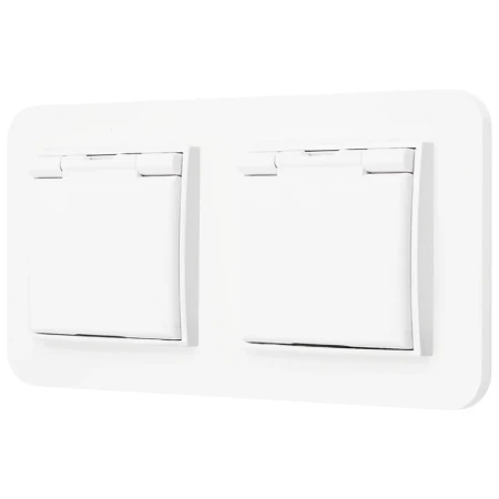 Dwa gniazda hermetyczne do łazienki z ramką zaokrągloną seria MINI kolor biały