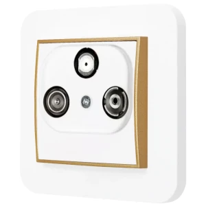 Gniazdo rtv-sat z ramką zaokrągloną seria MINI kolor biały złoty