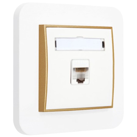 Gniazdo internetowe rj45 1x z ramką zaokrągloną seria MINI kolor biały złoty