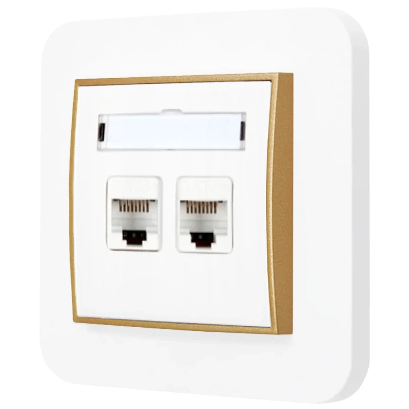 Gniazdo internetowe rj45 2x z ramką zaokrągloną seria MINI kolor biały złoty