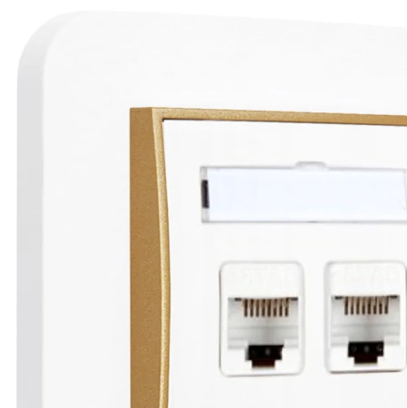 Gniazdo internetowe rj45 2x z ramką zaokrągloną seria MINI kolor biały złoty