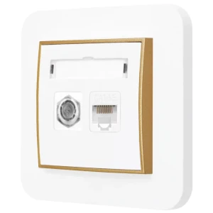 Gniazdo rj45/antenowe z ramką zaokrągloną seria MINI kolor biały złoty