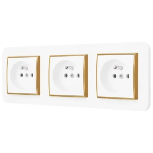 Trzy gniazda pojedyncze z ramką zaokrągloną seria MINI kolor biały złoty